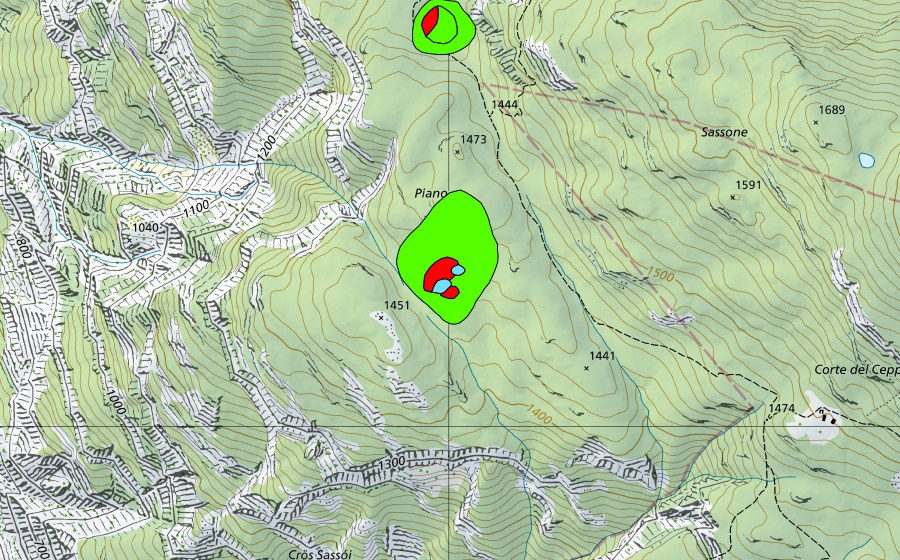 Carte nationale swisstopo avec le périmètre protégé de Piano sopra Visletto (Haut-marais)