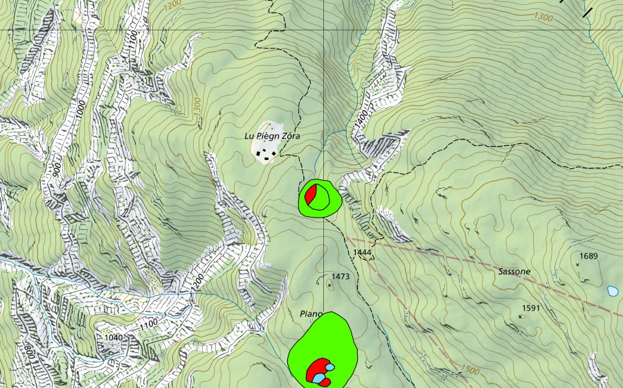 swisstopo national map showing the protected perimeter of Piano sopra Visletto (Raised bog)