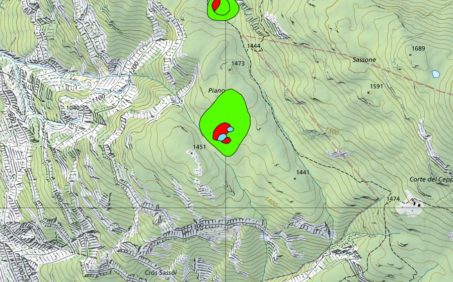 swisstopo national map showing the protected perimeter of Piano sopra Visletto (Raised bog)