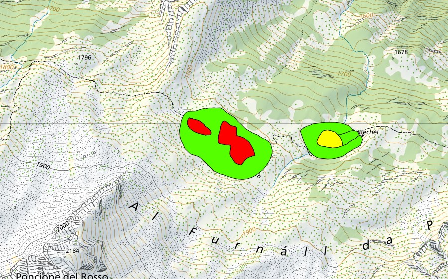 Carte nationale swisstopo avec le périmètre protégé de Pièi Bachei (Haut-marais)