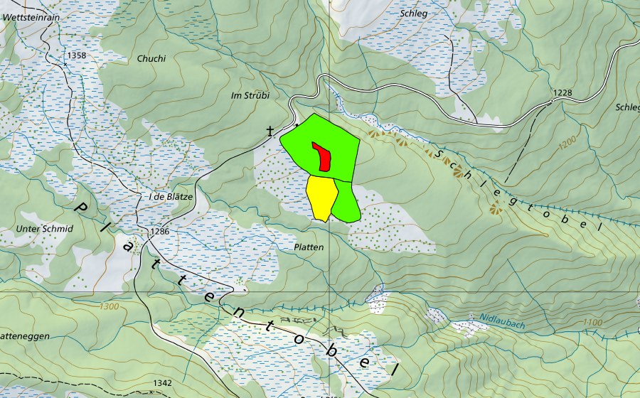 Carte nationale swisstopo avec le périmètre protégé de Platten (Haut-marais)