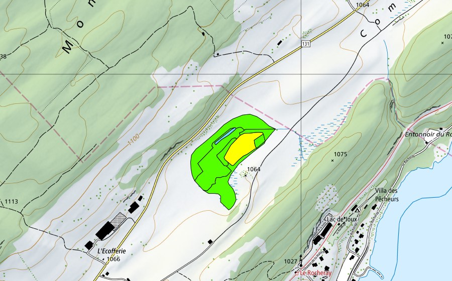 swisstopo national map showing the protected perimeter of Pontet (Raised bog)