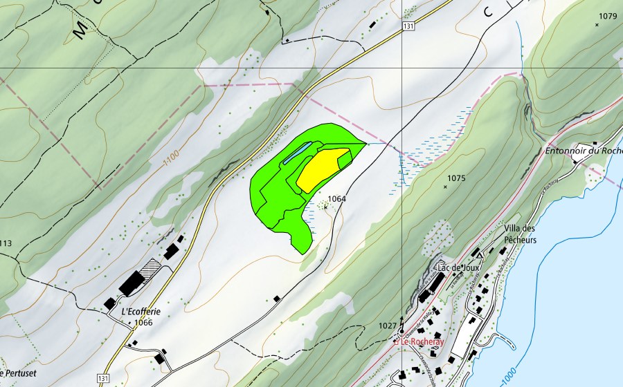 Landeskarte swisstopo mit dem Schutzperimeter von Pontet (Hochmoor)