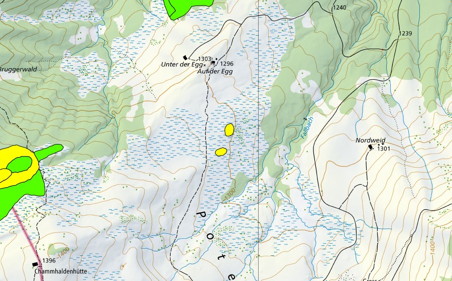 Carte nationale swisstopo avec le périmètre protégé de Potersalp (Haut-marais)