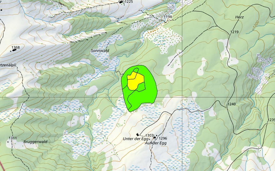 swisstopo national map showing the protected perimeter of Potersalp (Raised bog)