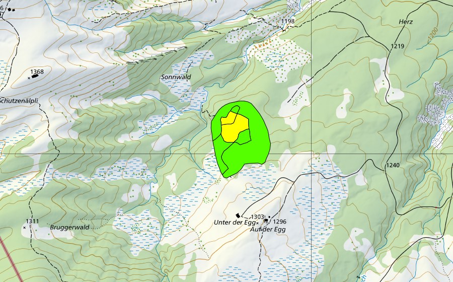 Landeskarte swisstopo mit dem Schutzperimeter von Potersalp (Hochmoor)