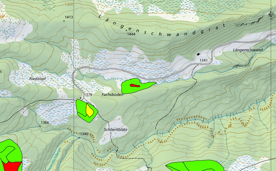 Landeskarte swisstopo mit dem Schutzperimeter von Riedzöpf (Hochmoor)
