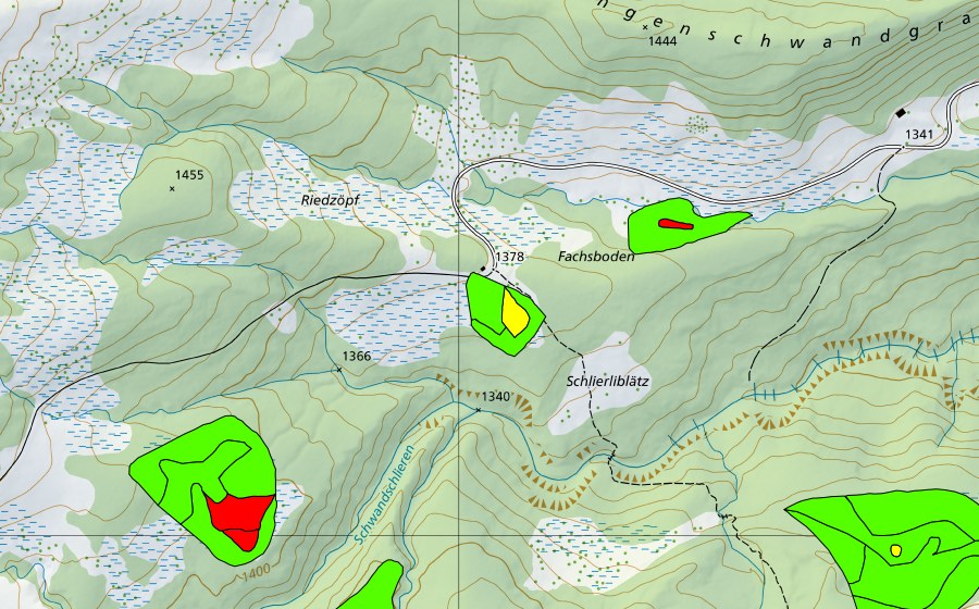 swisstopo national map showing the protected perimeter of Riedzöpf (Raised bog)