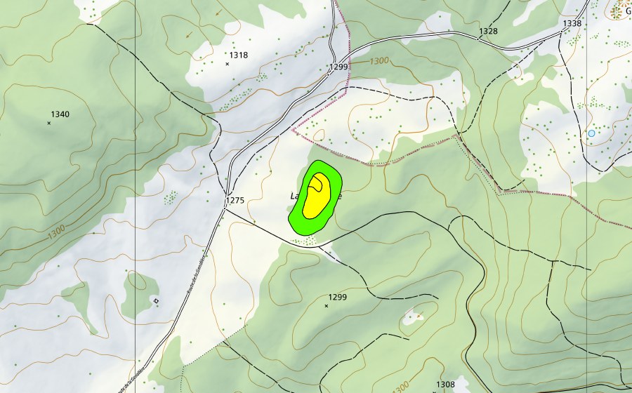 Landeskarte swisstopo mit dem Schutzperimeter von Rière la Givrine (Hochmoor)