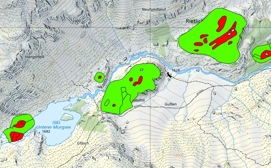 swisstopo national map showing the protected perimeter of Rietlichopf im Murgtal (Raised bog)