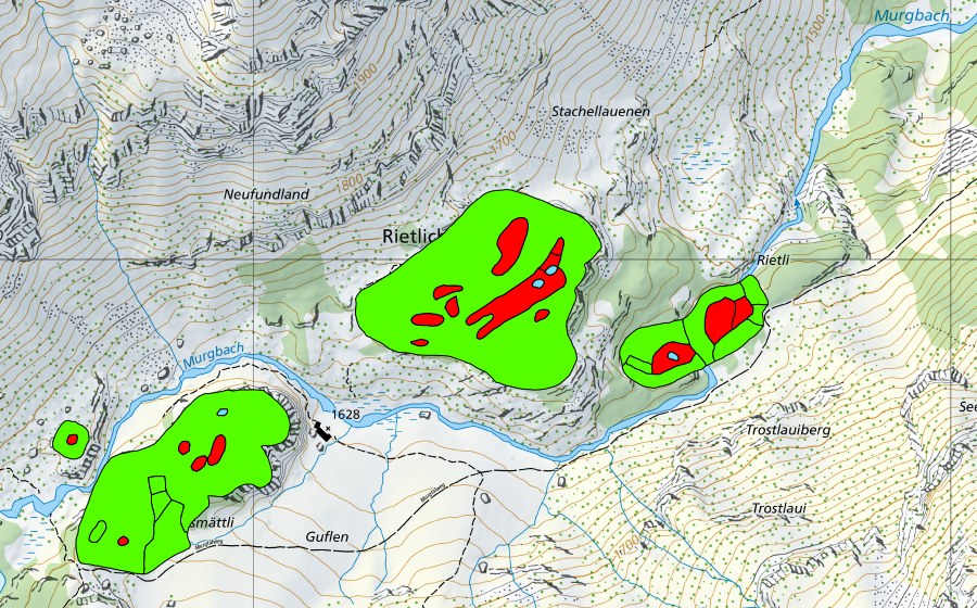swisstopo national map showing the protected perimeter of Rietlichopf im Murgtal (Raised bog)