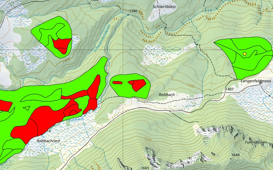 Landeskarte swisstopo mit dem Schutzperimeter von Rischigenmatt-Rotibach (Hochmoor)