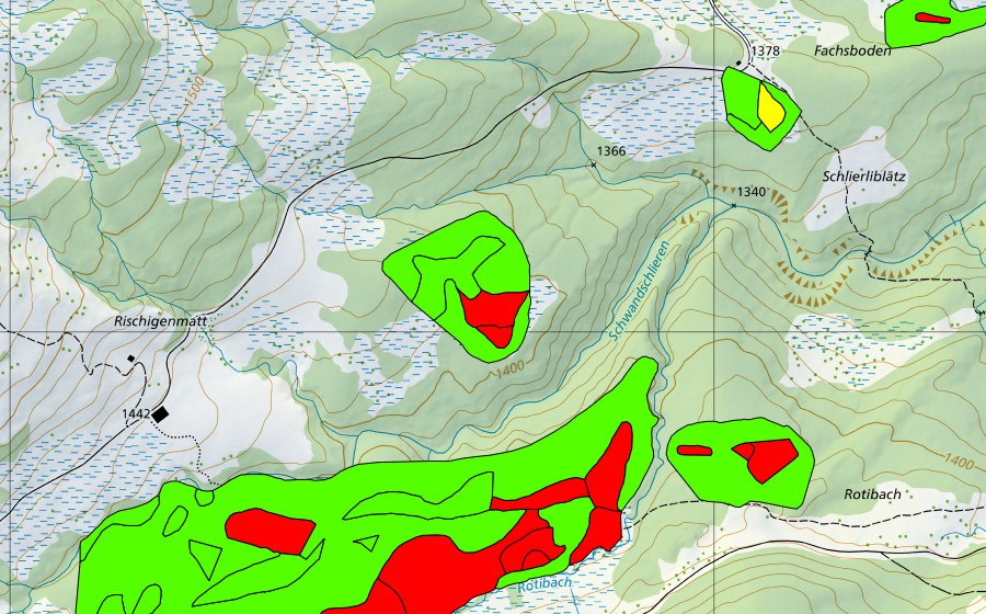 swisstopo national map showing the protected perimeter of Rischigenmatt-Rotibach (Raised bog)