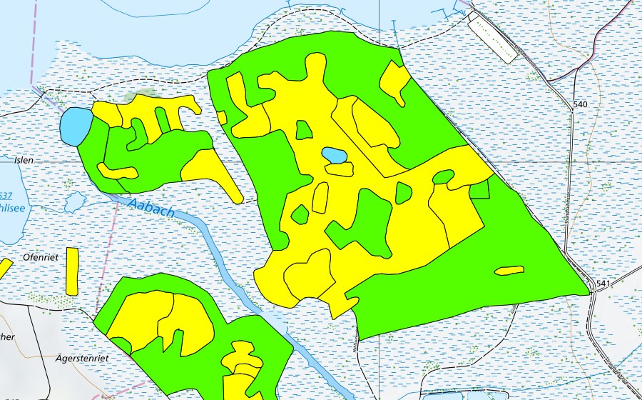 Carte nationale swisstopo avec le périmètre protégé de Robenhauseriet/Pfäffikersee (Haut-marais)