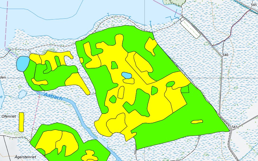swisstopo national map showing the protected perimeter of Robenhauseriet/Pfäffikersee (Raised bog)