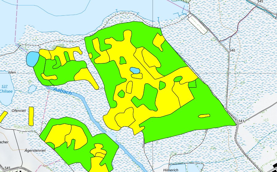 Carte nationale swisstopo avec le périmètre protégé de Robenhauseriet/Pfäffikersee (Haut-marais)