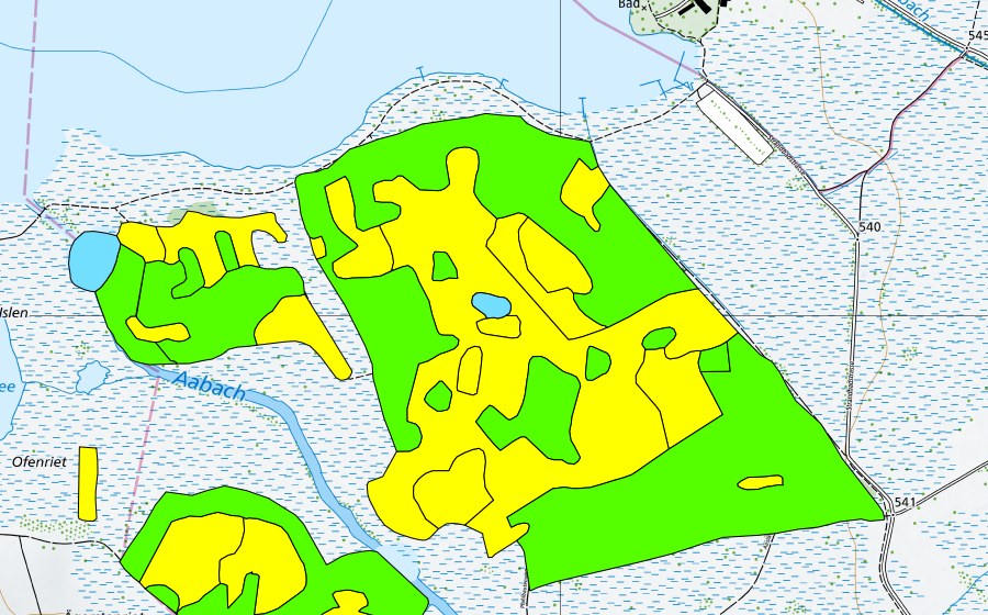 Landeskarte swisstopo mit dem Schutzperimeter von Robenhauseriet/Pfäffikersee (Hochmoor)
