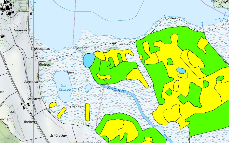Carte nationale swisstopo avec le périmètre protégé de Robenhauseriet/Pfäffikersee (Haut-marais)