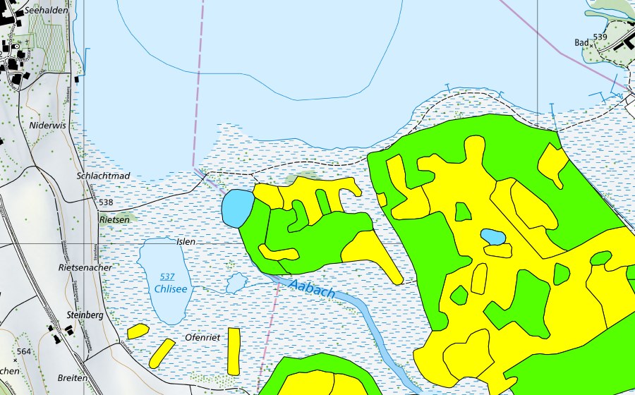 swisstopo national map showing the protected perimeter of Robenhauseriet/Pfäffikersee (Raised bog)