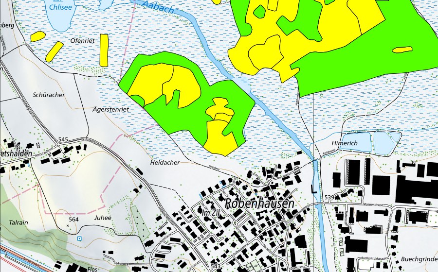 Landeskarte swisstopo mit dem Schutzperimeter von Robenhauseriet/Pfäffikersee (Hochmoor)