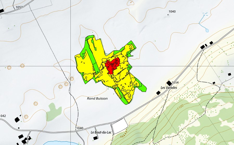 Carte nationale swisstopo avec le périmètre protégé de Rond Buisson (Haut-marais)