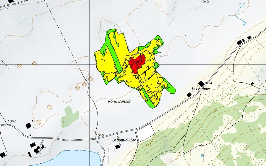 Carte nationale swisstopo avec le périmètre protégé de Rond Buisson (Haut-marais)
