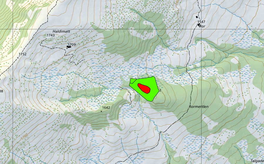 Landeskarte swisstopo mit dem Schutzperimeter von Rormettlen (Hochmoor)