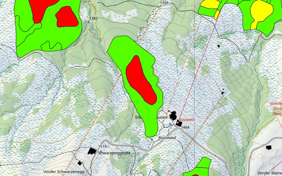 Carte nationale swisstopo avec le périmètre protégé de Rossweid (Haut-marais)