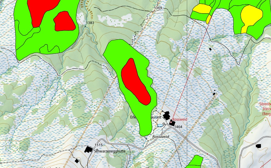 Landeskarte swisstopo mit dem Schutzperimeter von Rossweid (Hochmoor)