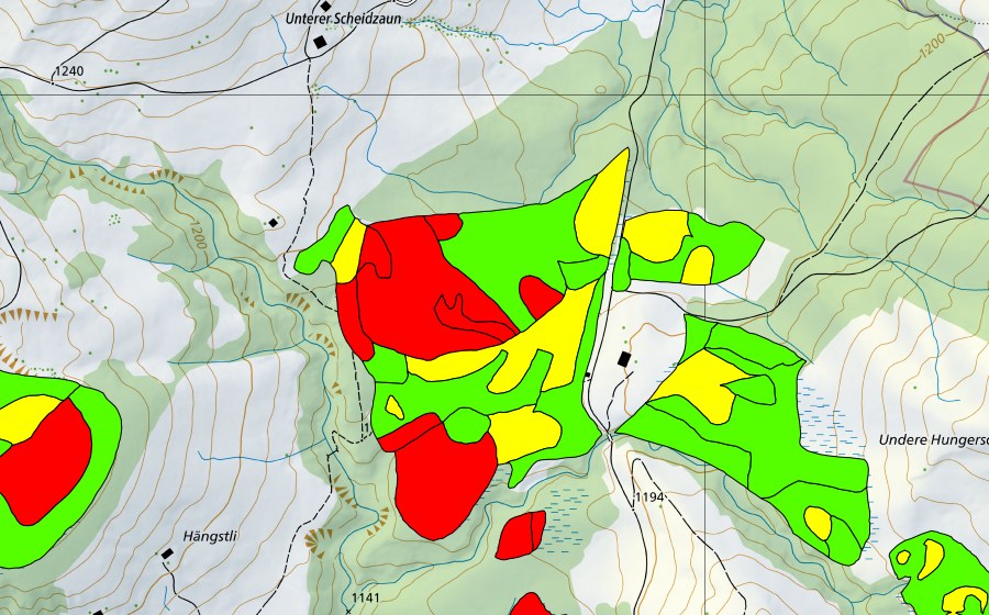 Carte nationale swisstopo avec le périmètre protégé de Rotmoos (Haut-marais)