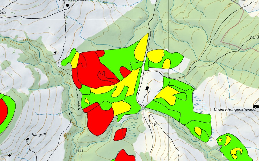 swisstopo national map showing the protected perimeter of Rotmoos (Raised bog)