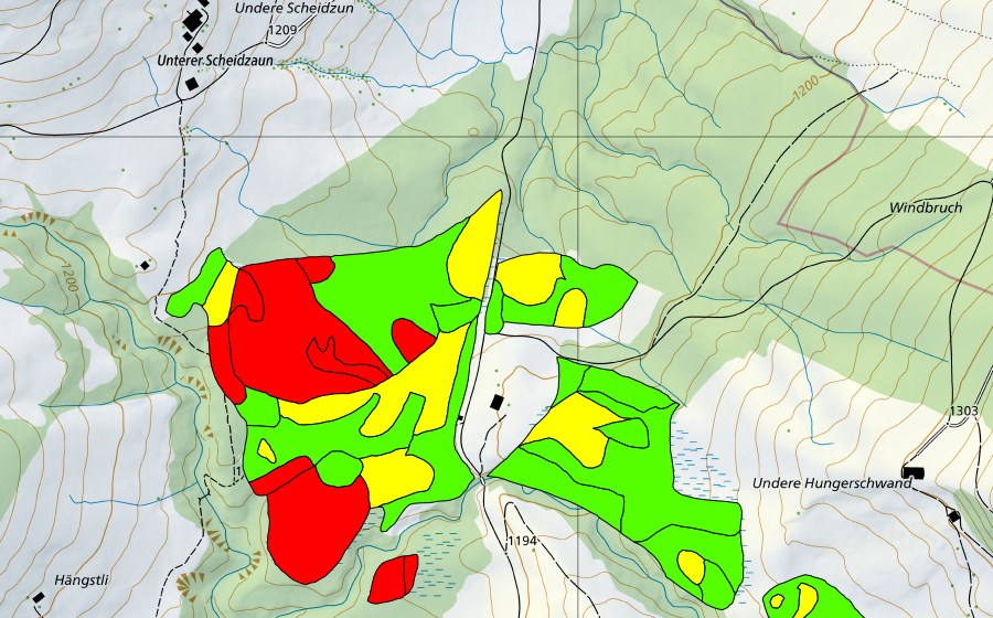 Carte nationale swisstopo avec le périmètre protégé de Rotmoos (Haut-marais)