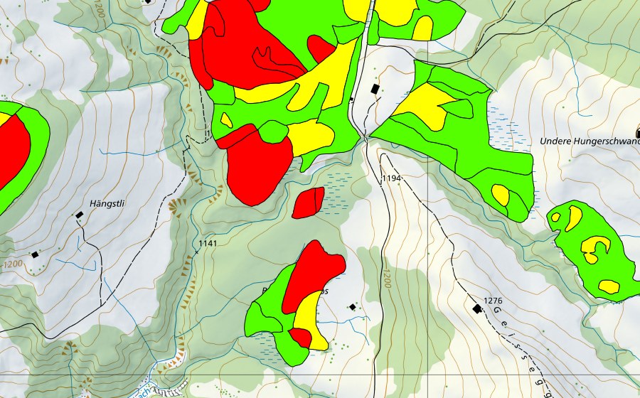 Landeskarte swisstopo mit dem Schutzperimeter von Rotmoos (Hochmoor)