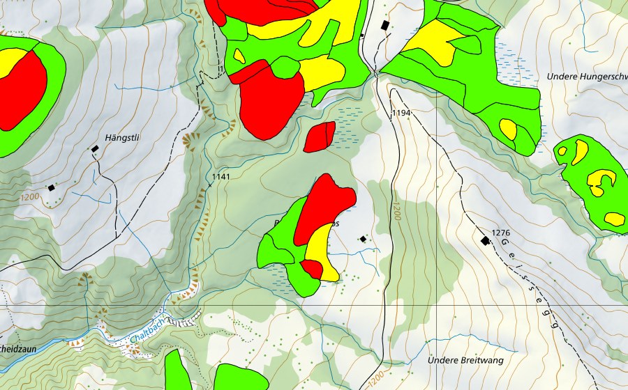 Carte nationale swisstopo avec le périmètre protégé de Rotmoos (Haut-marais)