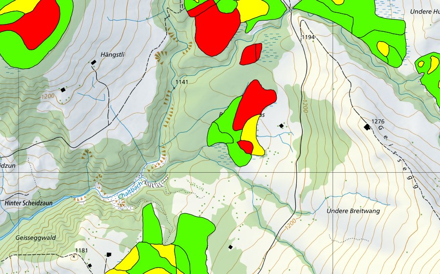Landeskarte swisstopo mit dem Schutzperimeter von Rotmoos (Hochmoor)