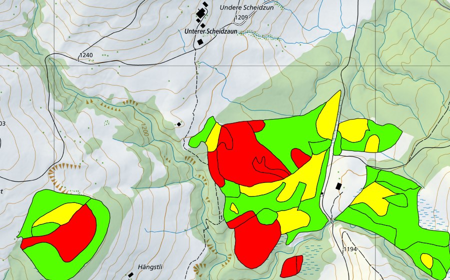 swisstopo national map showing the protected perimeter of Rotmoos (Raised bog)