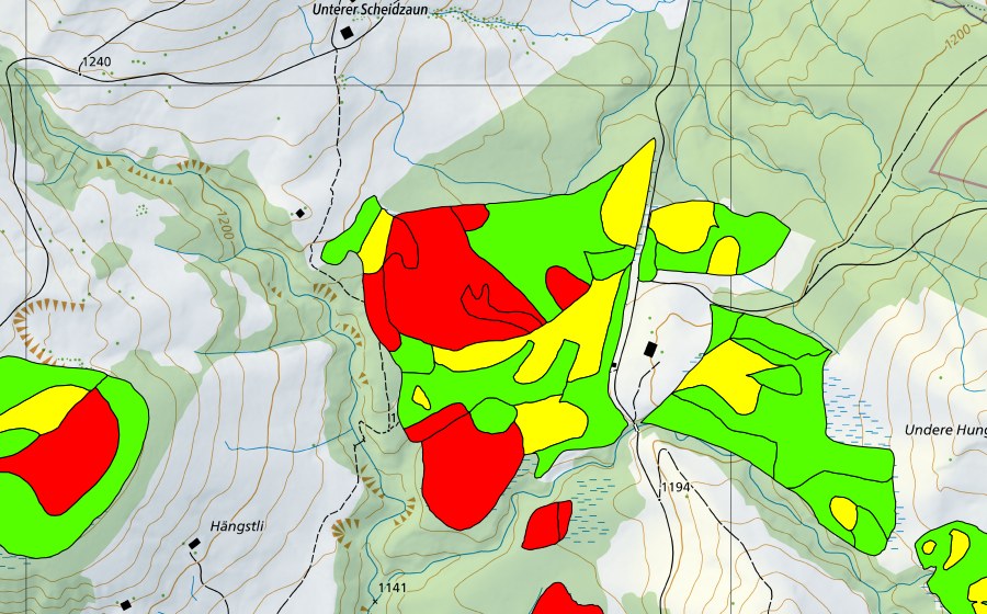 Carte nationale swisstopo avec le périmètre protégé de Rotmoos (Haut-marais)