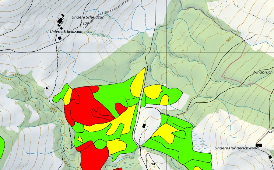 swisstopo national map showing the protected perimeter of Rotmoos (Raised bog)