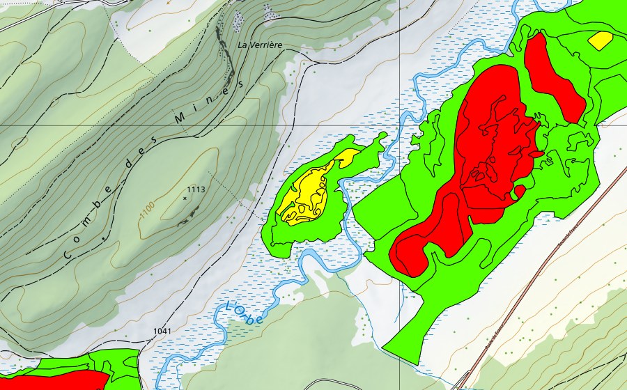 swisstopo national map showing the protected perimeter of Sagnes de la Burtignière (Raised bog)