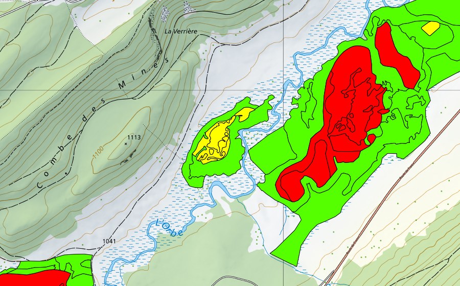swisstopo national map showing the protected perimeter of Sagnes de la Burtignière (Raised bog)
