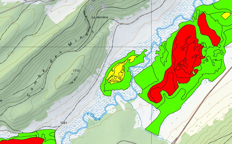 Landeskarte swisstopo mit dem Schutzperimeter von Sagnes de la Burtignière (Hochmoor)