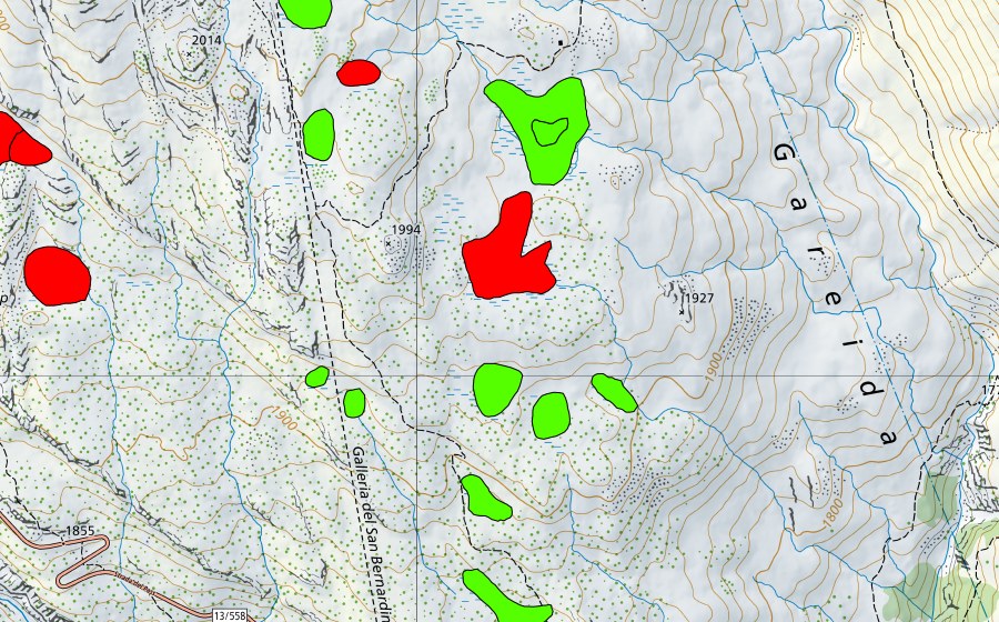 Carte nationale swisstopo avec le périmètre protégé de Sass de la Golp (Lucomagno) (Haut-marais)