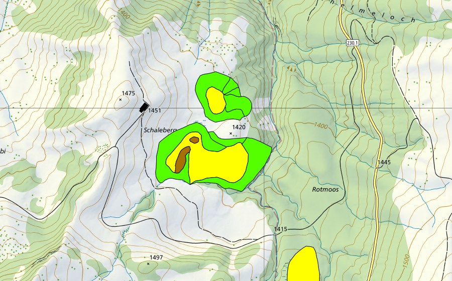swisstopo national map showing the protected perimeter of Schalenberg (Raised bog)