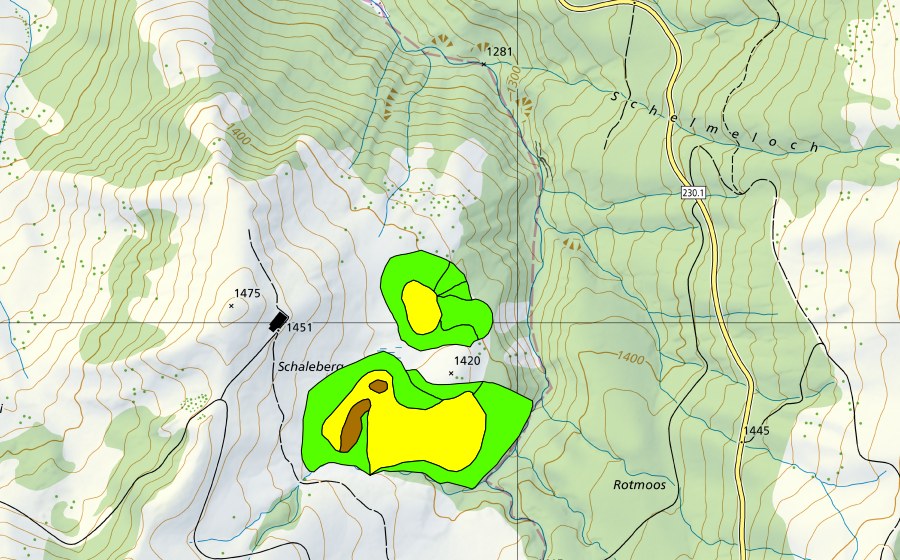 Carte nationale swisstopo avec le périmètre protégé de Schalenberg (Haut-marais)