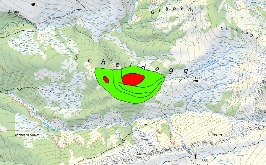 Carta nazionale swisstopo con il perimetro protetto di Scheidegg im Choltal (Torbiera alta)