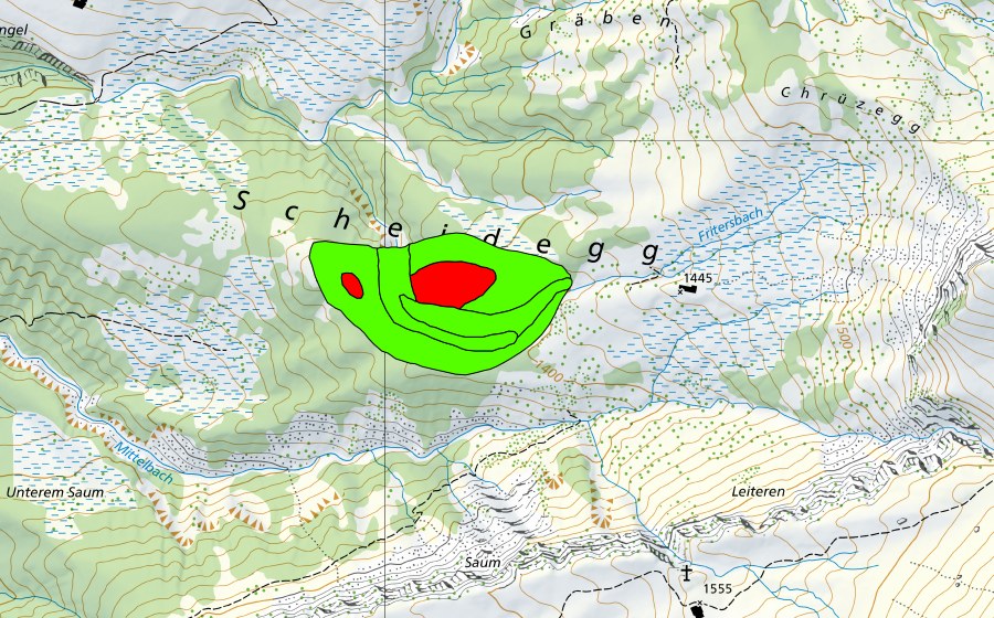 Carta nazionale swisstopo con il perimetro protetto di Scheidegg im Choltal (Torbiera alta)