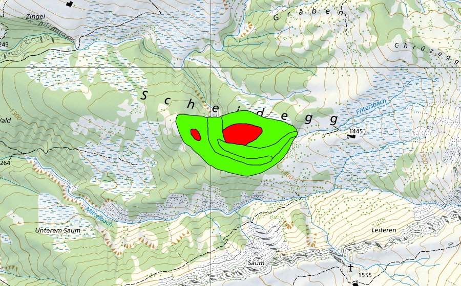 swisstopo national map showing the protected perimeter of Scheidegg im Choltal (Raised bog)