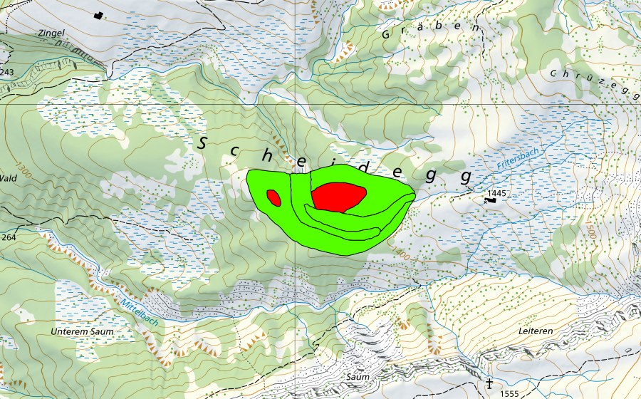 swisstopo national map showing the protected perimeter of Scheidegg im Choltal (Raised bog)