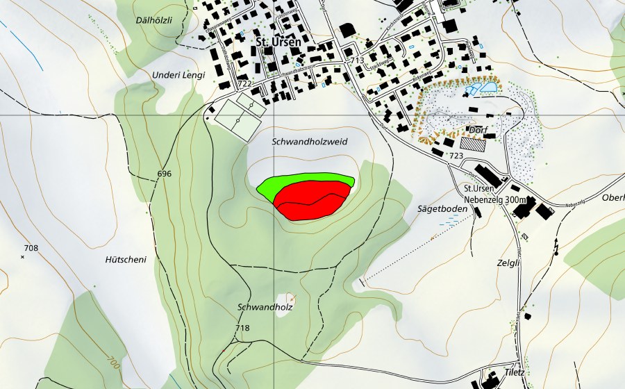 Carte nationale swisstopo avec le périmètre protégé de Schwandholz (Haut-marais)