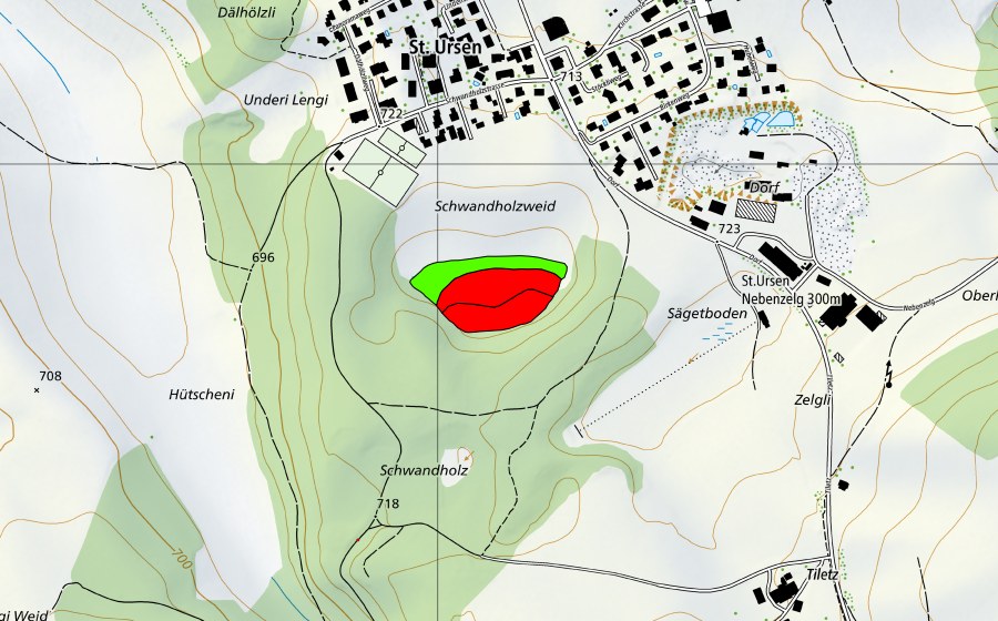 Carte nationale swisstopo avec le périmètre protégé de Schwandholz (Haut-marais)